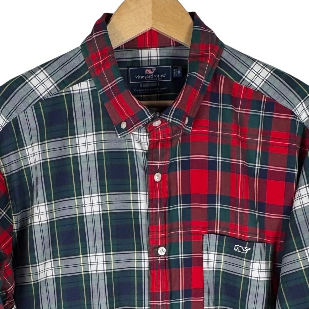 Vineyard Vines Classic Fit Tucker Shirt Mens XL Mixed Plaid Patchwork Red Green